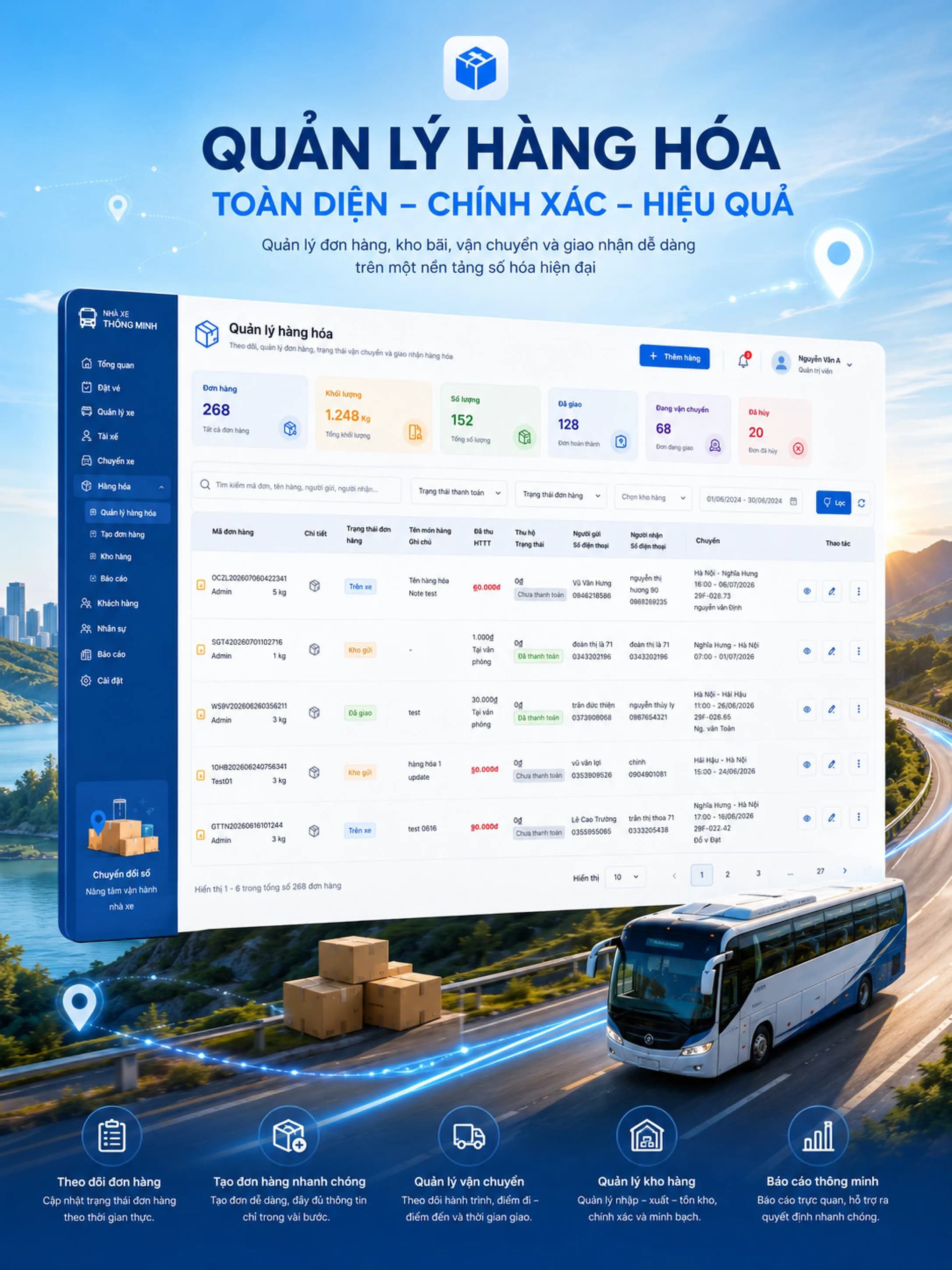 Màn hình quản lý hàng hóa Nhà Xe Thông Minh
